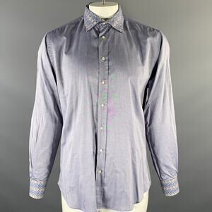 ETRO Size XL Blue Yellow Geometric Pointed Collar Long Sleeve Shirt